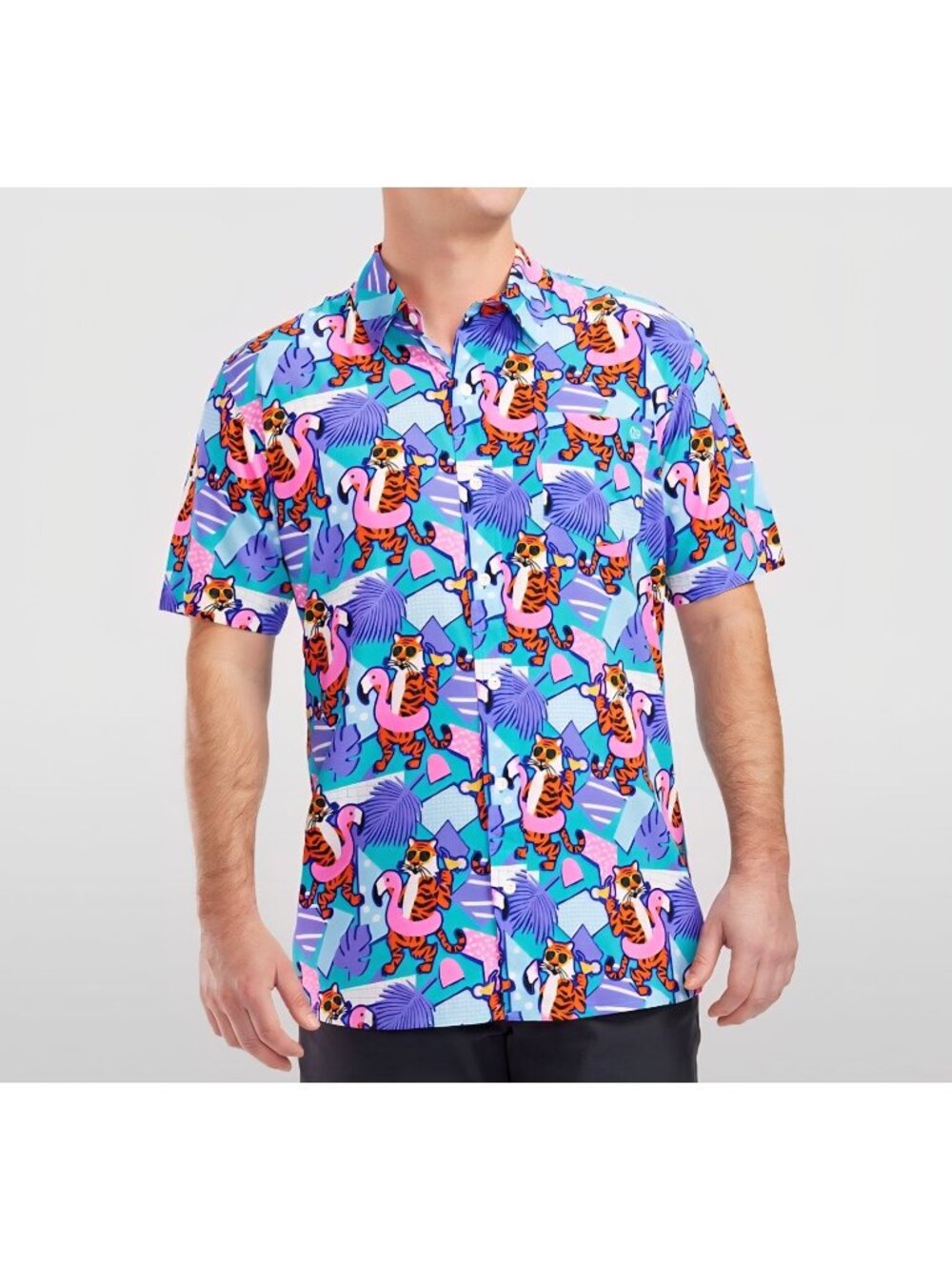 NEW Tipsey Elves -‎ XXL  Men's Cool Cats Hawaiian Shirt Pink Green Purple Vacay